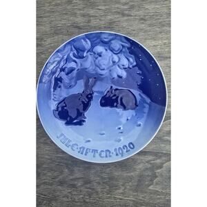 Vintage Bing & Grondahl B&G Christmas Plate Jule Aften 1920 Rabbits Copenhagen